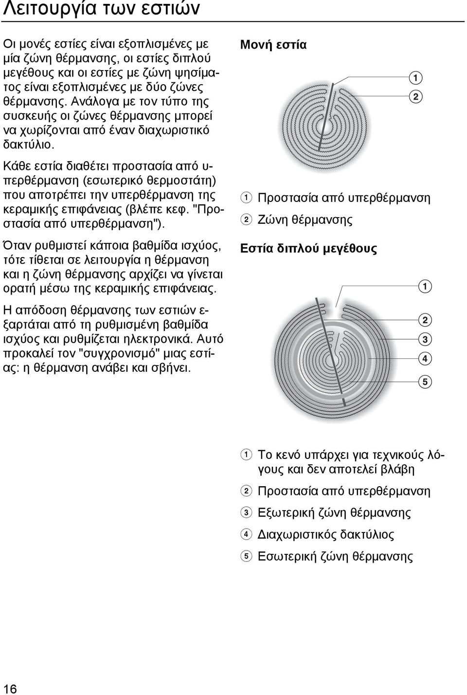 Κάθε εστία διαθέτει προστασία από υ- περθέρμανση (εσωτερικό θερμοστάτη) που αποτρέπει την υπερθέρμανση της κεραμικής επιφάνειας (βλέπε κεφ. "Προστασία από υπερθέρμανση").