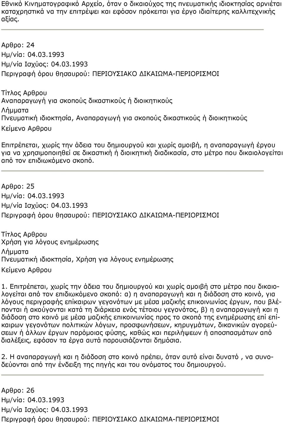 Επιτρέπεται, χωρίς την άδεια του δημιουργού και χωρίς αμοιβή, η αναπαραγωγή έργου για να χρησιμοποιηθεί σε δικαστική ή διοικητική διαδικασία, στο μέτρο που δικαιολογείται από τον επιδιωκόμενο σκοπό.