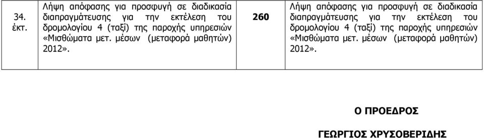 (ταξί) της παροχής υπηρεσιών «Μισθώµατα µετ. µέσων (µεταφορά µαθητών) 2012».