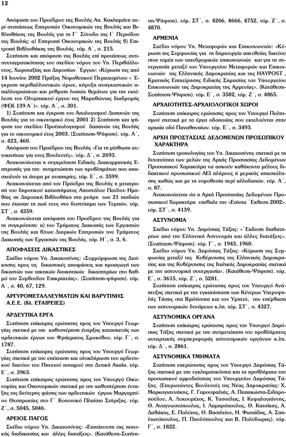 τόµ. Α, σ. 215. Συζήτηση και απόφαση της Βουλής επί προτάσεως αντισυνταγµατικότητας του σχεδίου νόµου του Υπ.