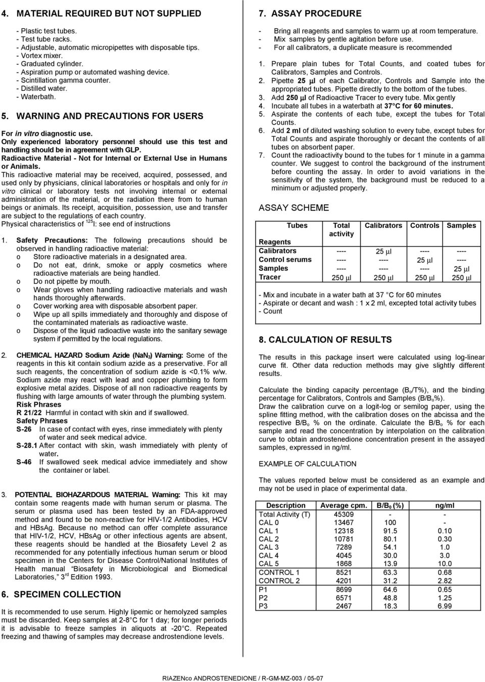 Only experienced laboratory personnel should use this test and handling should be in agreement with GLP. Radioactive Material - Not for Internal or External Use in Humans or Animals.