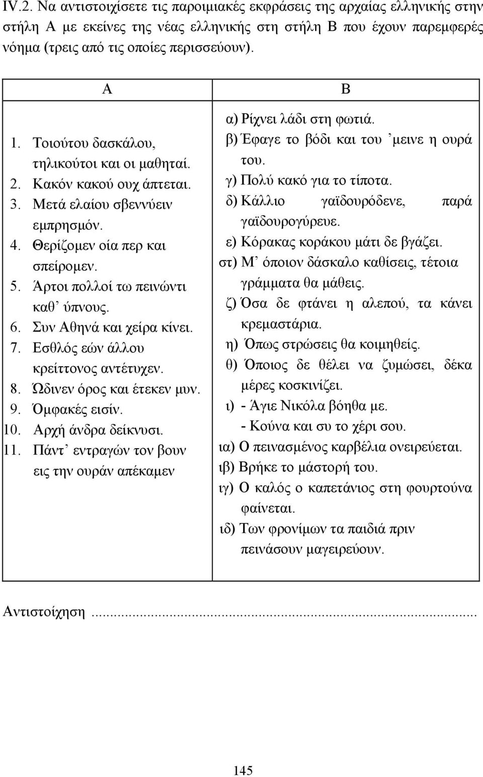 Συν Αθηνά και χείρα κίνει. 7. Εσθλός εών άλλου κρείττονος αντέτυχεν. 8. Ώδινεν όρος και έτεκεν µυν. 9. Όµφακές εισίν. 10. Αρχή άνδρα δείκνυσι. 11.