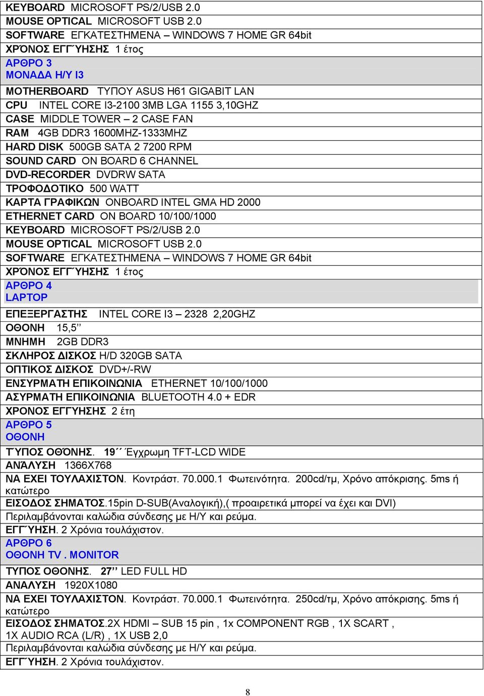 CASE FAN RAM 4GB DDR3 1600MHZ-1333ΜΗΖ HARD DISK 500GB SATA 2 7200 RPM SOUND CARD ON BOARD 6 CHANNEL DVD-RECORDER DVDRW SATA ΤΡΟΦΟΔΟΤΙΚΟ 500 WATT ΚΑΡΤΑ ΓΡΑΦΙΚΩΝ ONBOARD INTEL GMA HD 2000 ETHERNET CARD