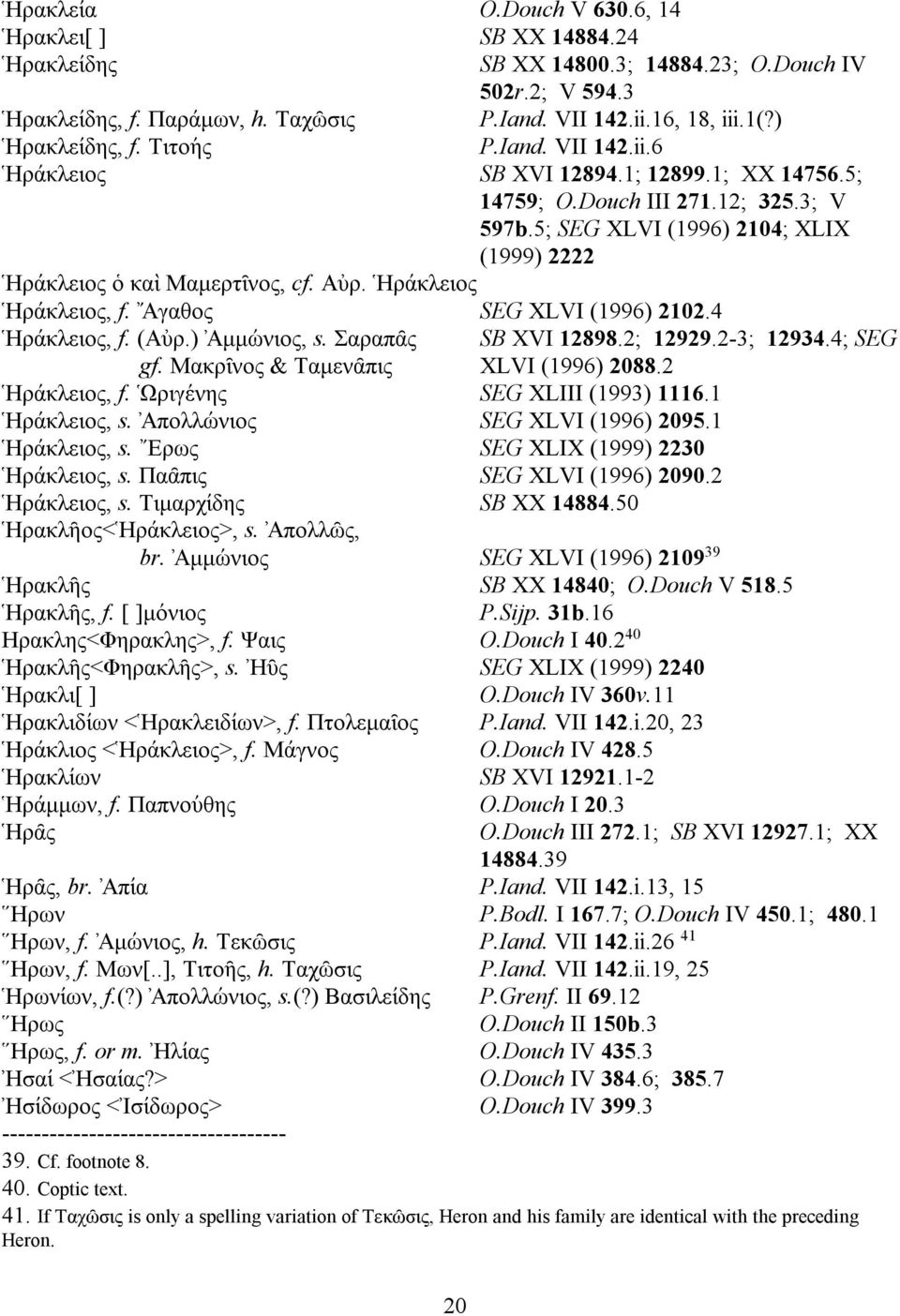 5; SEG XLVI (1996) 2104; XLIX (1999) 2222 Ηρα' κλειος ο καὶ Μαμερτι^νος, cf. Αυ ρ. Ηρα' κλειος Ηρα' κλειος, f.» Αγαθος SEG XLVI (1996) 2102.4 Ηρα' κλειος, f. (Αυ ρ.) Αμμω' νιος, s.