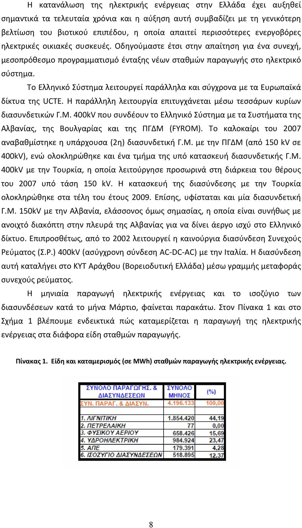 Το Ελληνικό Σύστημα λειτουργεί παράλληλα και σύγχρονα με τα Ευρωπαϊκά δίκτυα της UCTE. Η παράλληλη λειτουργία επιτυγχάνεται μέσω τεσσάρων κυρίων διασυνδετικών Γ.Μ.