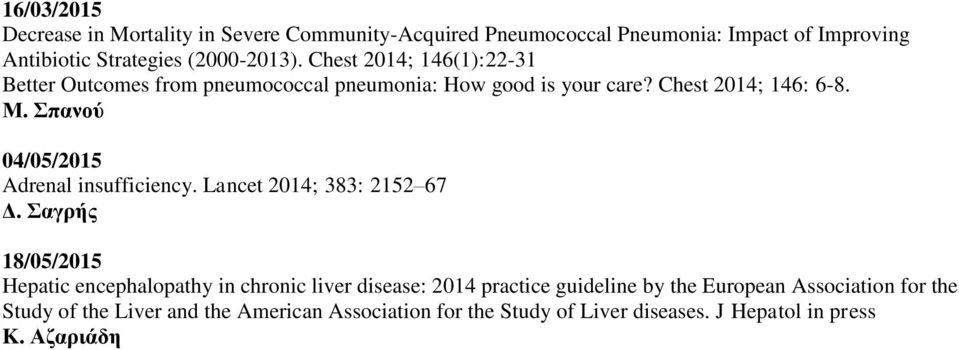 Σπανού 04/05/2015 Adrenal insufficiency. Lancet 2014; 383: 2152 67 Δ.