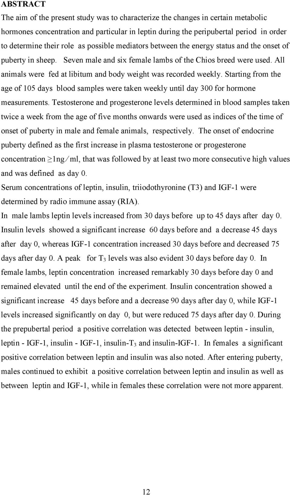 All animals were fed at libitum and body weight was recorded weekly. Starting from the age of 105 days blood samples were taken weekly until day 300 for hormone measurements.