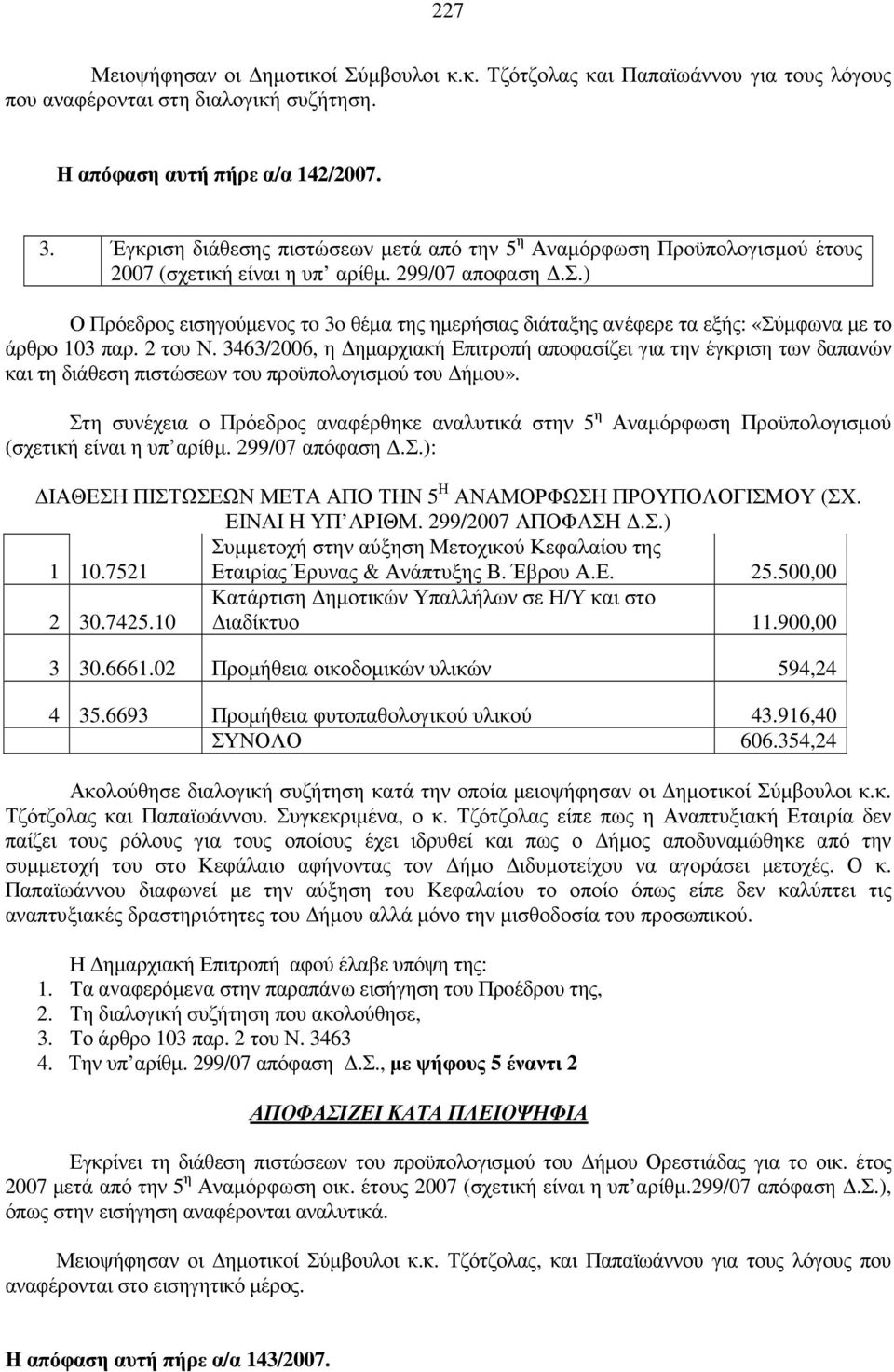 2 του Ν. 3463/2006, η ηµαρχιακή Επιτροπή αποφασίζει για την έγκριση των δαπανών και τη διάθεση πιστώσεων του προϋπολογισµού του ήµου».