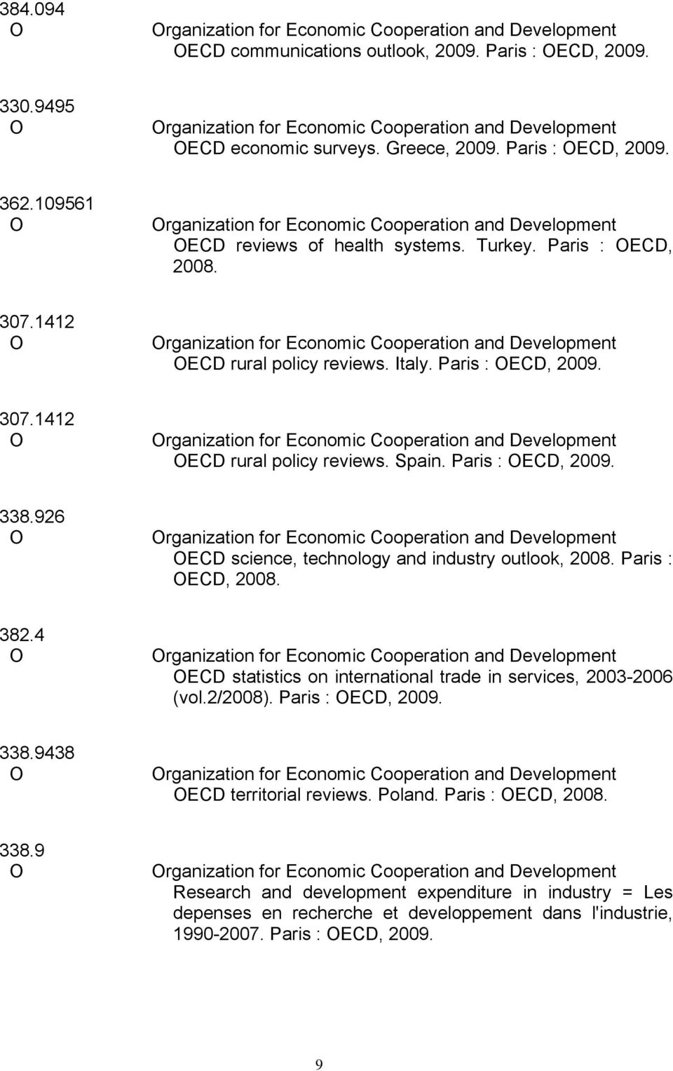 1412 rganization for Economic Cooperation and Development ECD rural policy reviews. Italy. Paris : ECD, 2009. 307.1412 rganization for Economic Cooperation and Development ECD rural policy reviews. Spain.