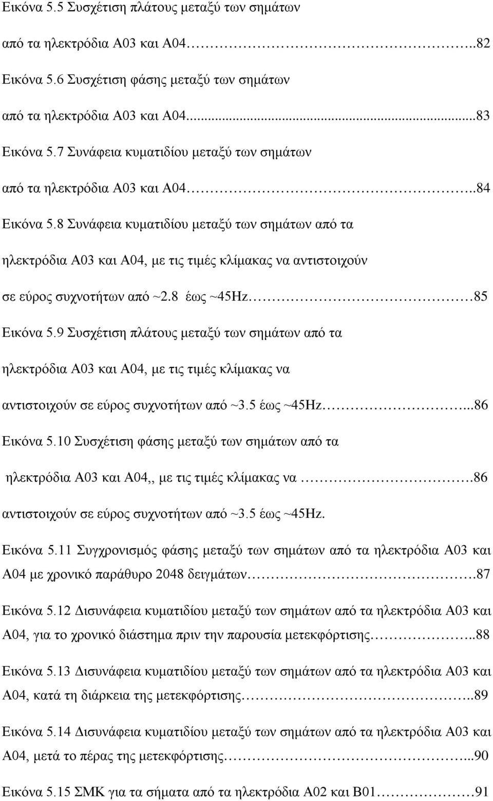 8 Συνάφεια κυματιδίου μεταξύ των σημάτων από τα ηλεκτρόδια Α03 και Α04, με τις τιμές κλίμακας να αντιστοιχούν σε εύρος συχνοτήτων από ~2.8 έως ~45Hz 85 Εικόνα 5.