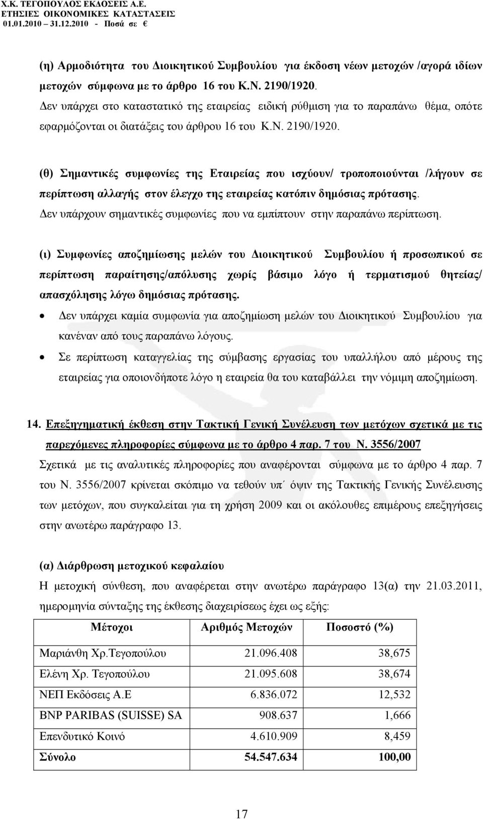 (θ) Σηµαντικές συµφωνίες της Εταιρείας που ισχύουν/ τροποποιούνται /λήγουν σε περίπτωση αλλαγής στον έλεγχο της εταιρείας κατόπιν δηµόσιας πρότασης.