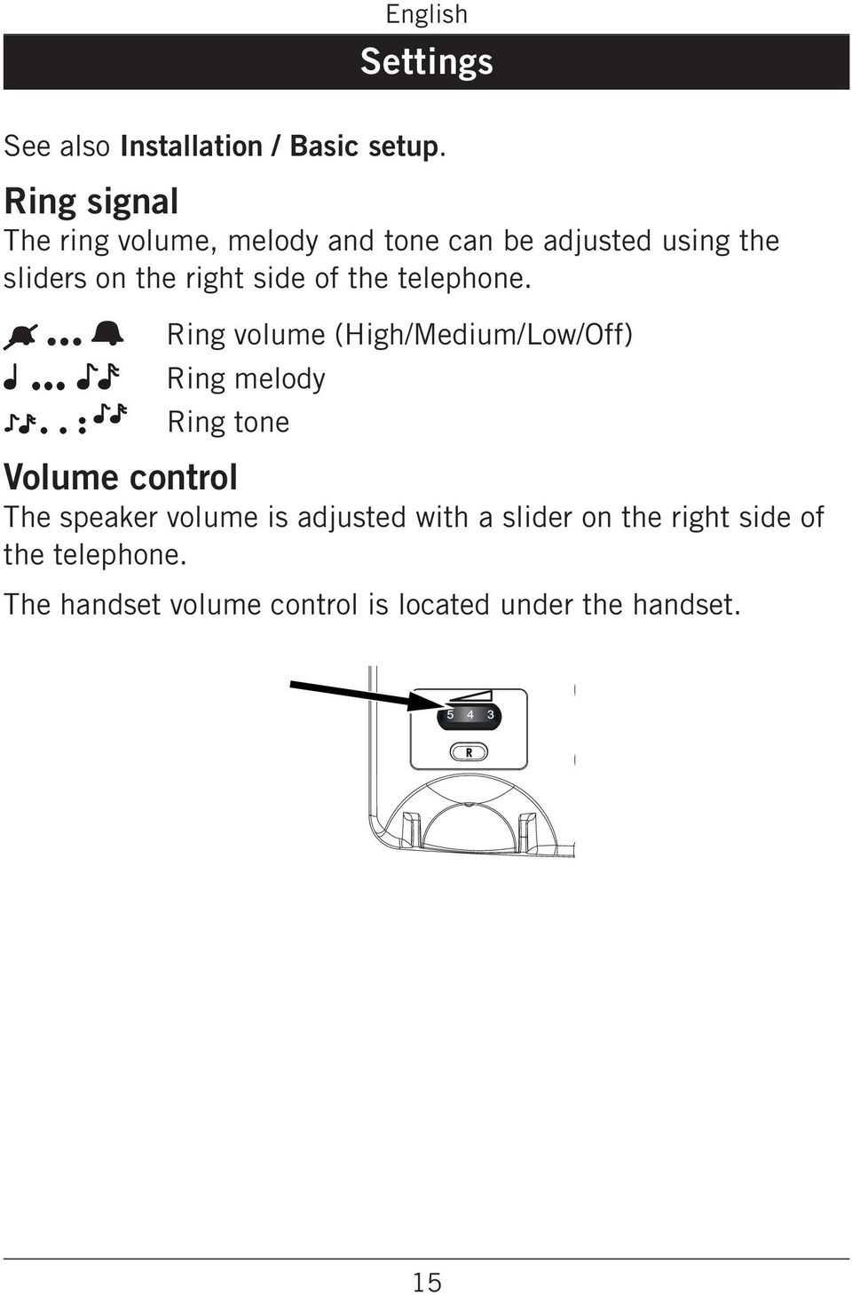 Medium Low ff) Ring melody Ring tone Volume control The speaker volume is adjusted with a