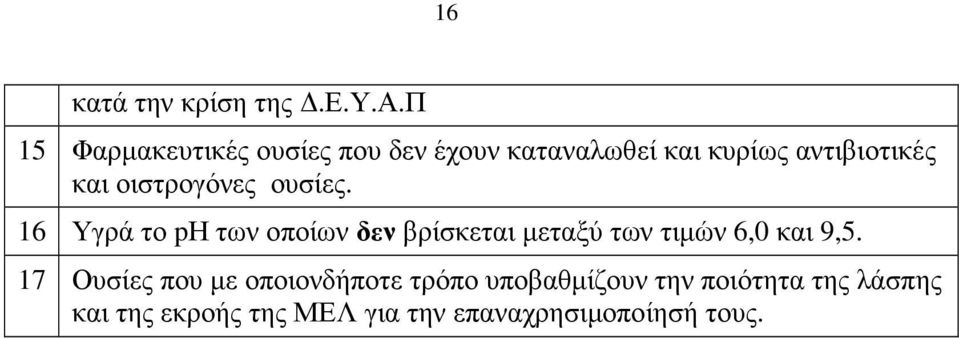 π 15 Φαρµακευτικές ουσίες που δεν έχουν καταναλωθεί και κυρίως αντιβιοτικές και