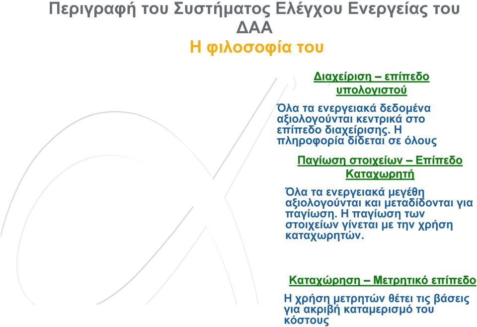 Η πληροφορία δίδεται σε όλους Παγίωση στοιχείων Επίπεδο Καταχωρητή Όλαταενεργειακάμεγέθη αξιολογούνται και