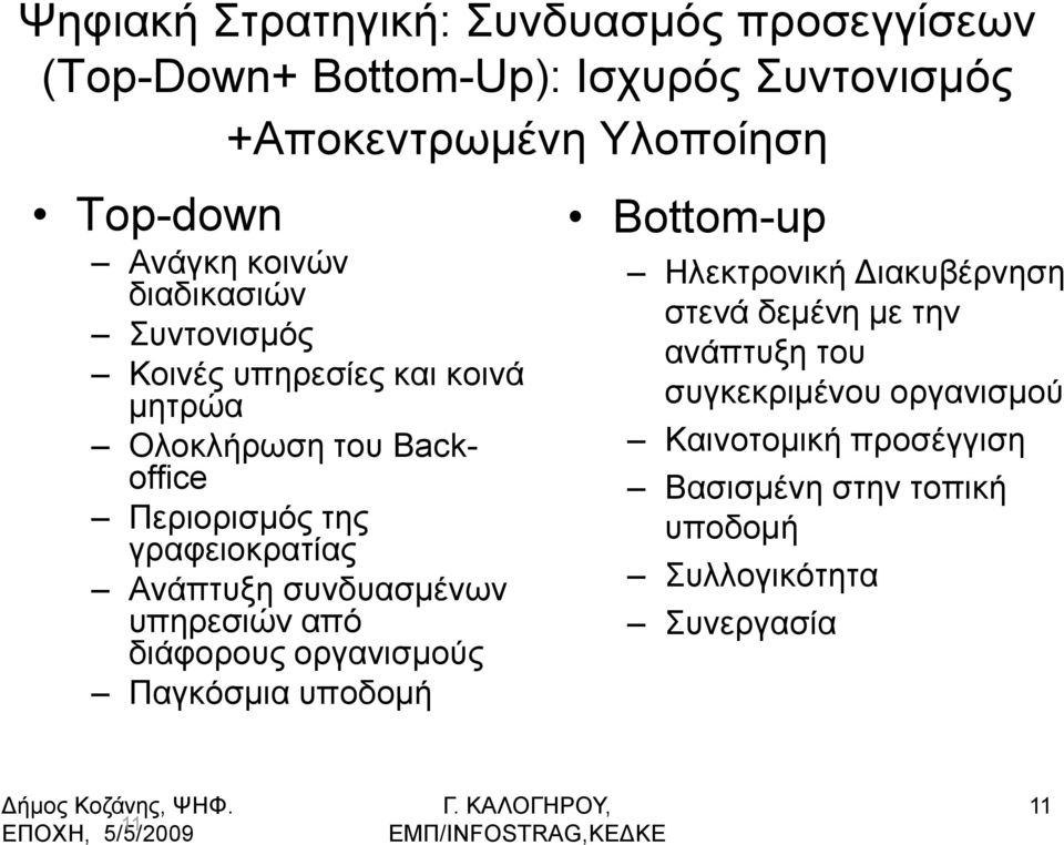 γξαθεηνθξαηίαο Αλάπηπμε ζπλδπαζκέλσλ ππεξεζηψλ απφ δηάθνξνπο νξγαληζκνχο Παγθφζκηα ππνδνκή Bottom-up Ζιεθηξνληθή