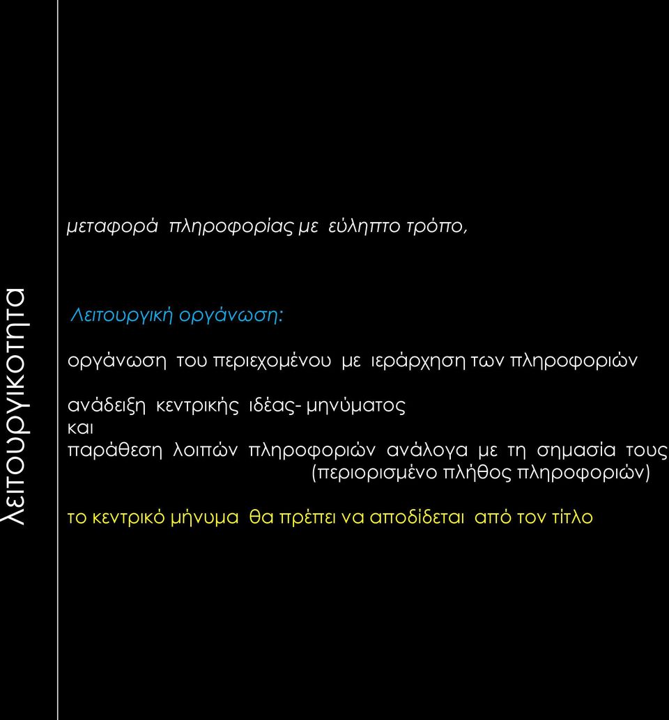 ιδέας- μηνύματος και παράθεση λοιπών πληροφοριών ανάλογα με τη σημασία τους