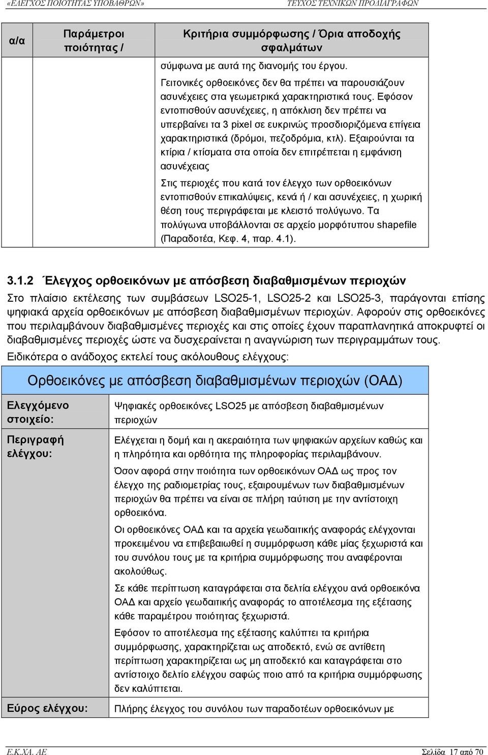 Εφόσον εντοπισθούν ασυνέχειες, η απόκλιση δεν πρέπει να υπερβαίνει τα 3 pixel σε ευκρινώς προσδιοριζόµενα επίγεια χαρακτηριστικά (δρόµοι, πεζοδρόµια, κτλ).