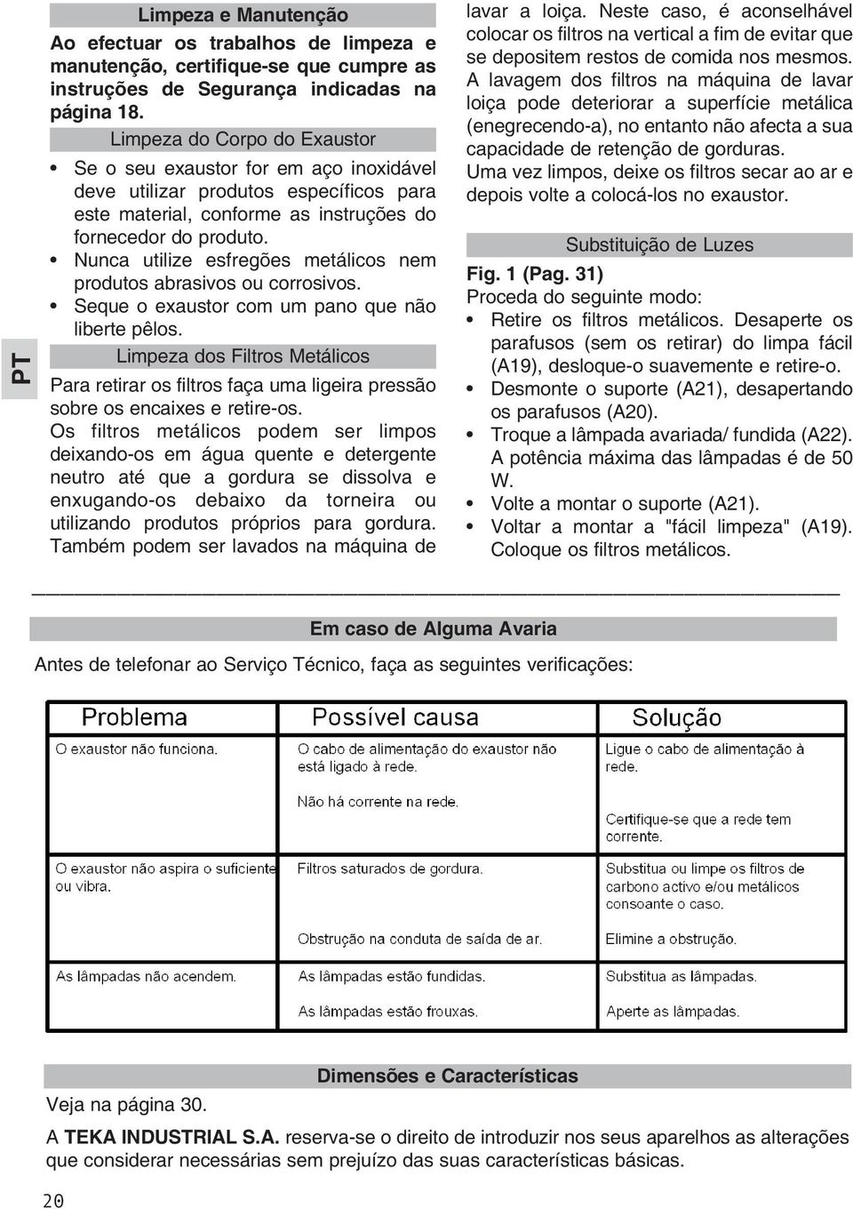 Nunca utilize esfregões metálicos nem produtos abrasivos ou corrosivos. Seque o exaustor com um pano que não liberte pêlos.