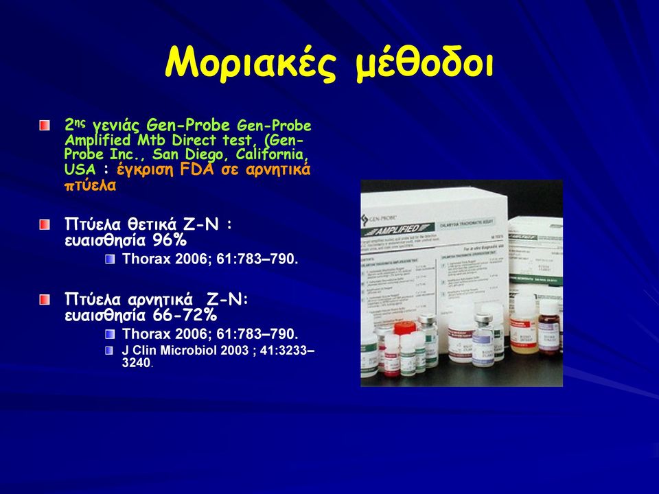, San Diego, California, USA : έγκριση FDA σε αρνητικά πτύελα Πτύελα θετικά Ζ-Ν :
