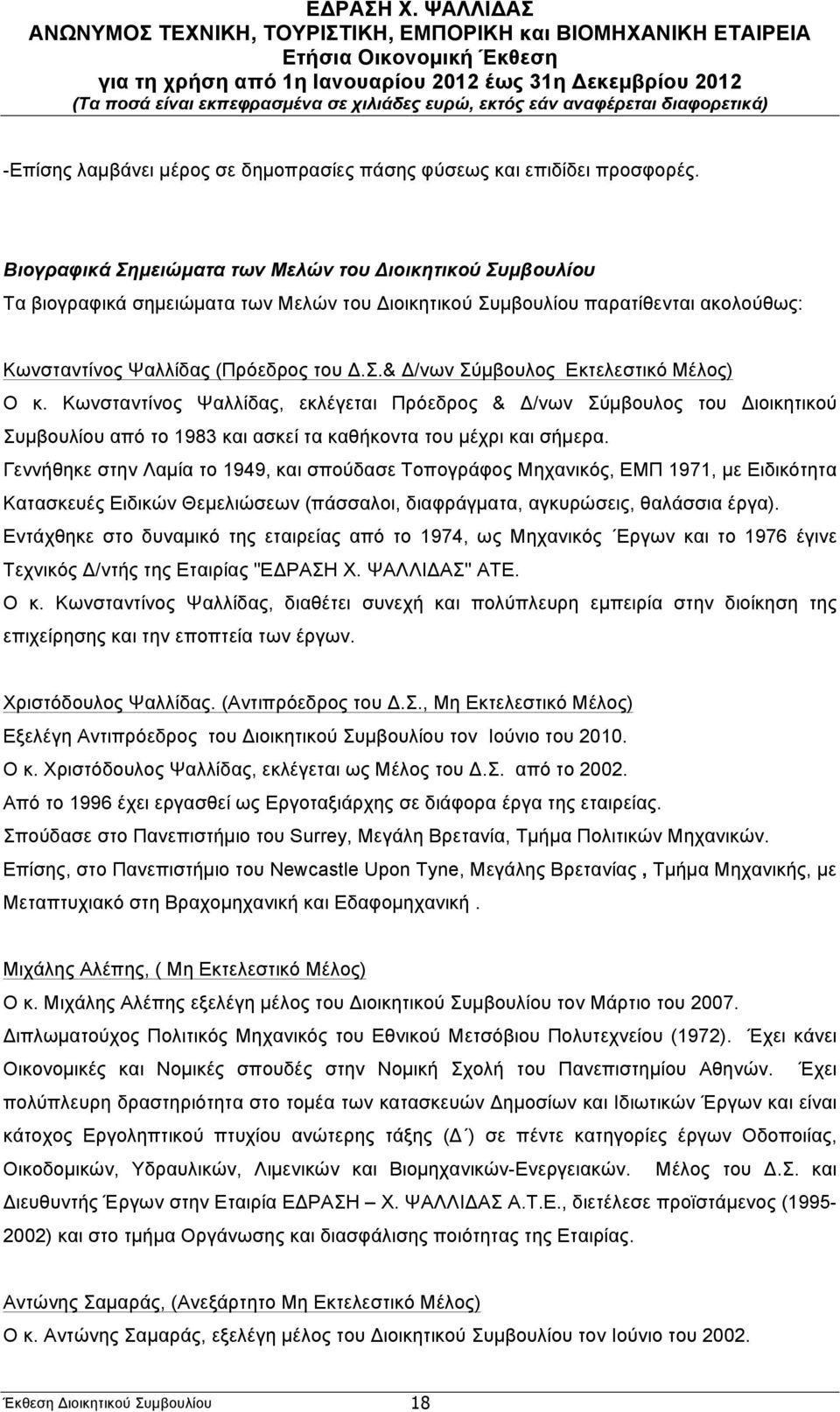 Κωνσταντίνος Ψαλλίδας, εκλέγεται Πρόεδρος & Δ/νων Σύµβουλος του Διοικητικού Συµβουλίου από το 1983 και ασκεί τα καθήκοντα του µέχρι και σήµερα.