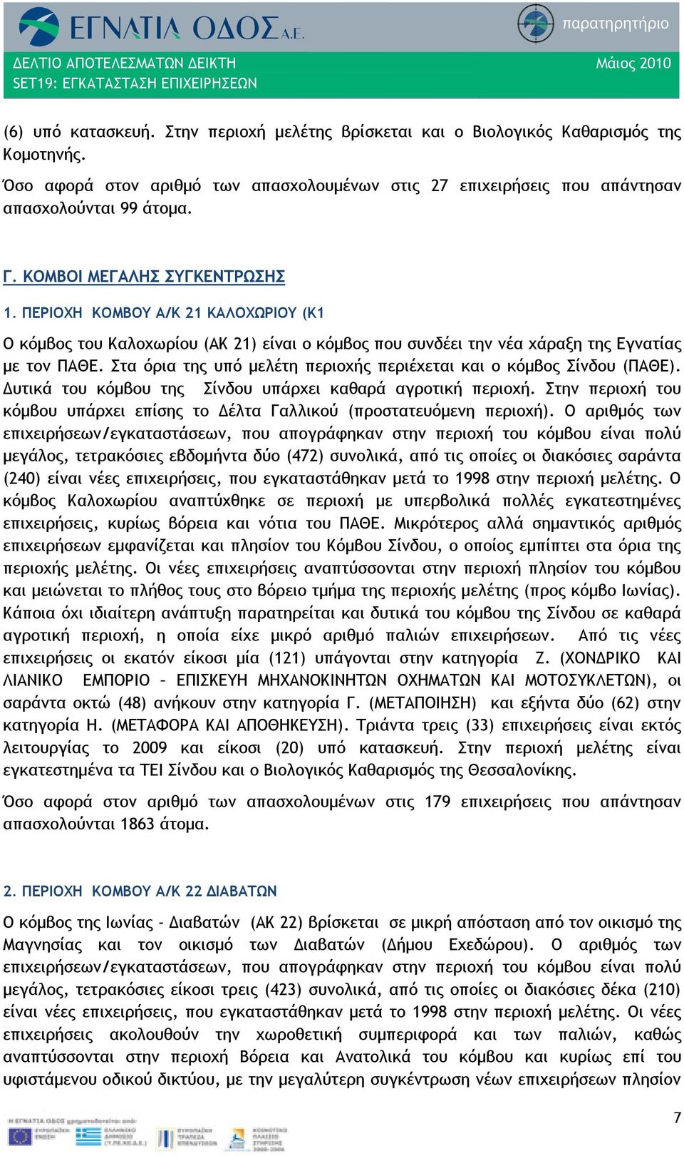 Στα όρια της υπό μελέτη περιοχής περιέχεται και ο κόμβος Σίνδου (ΠΑΘΕ). Δυτικά του κόμβου της Σίνδου υπάρχει καθαρά αγροτική περιοχή.