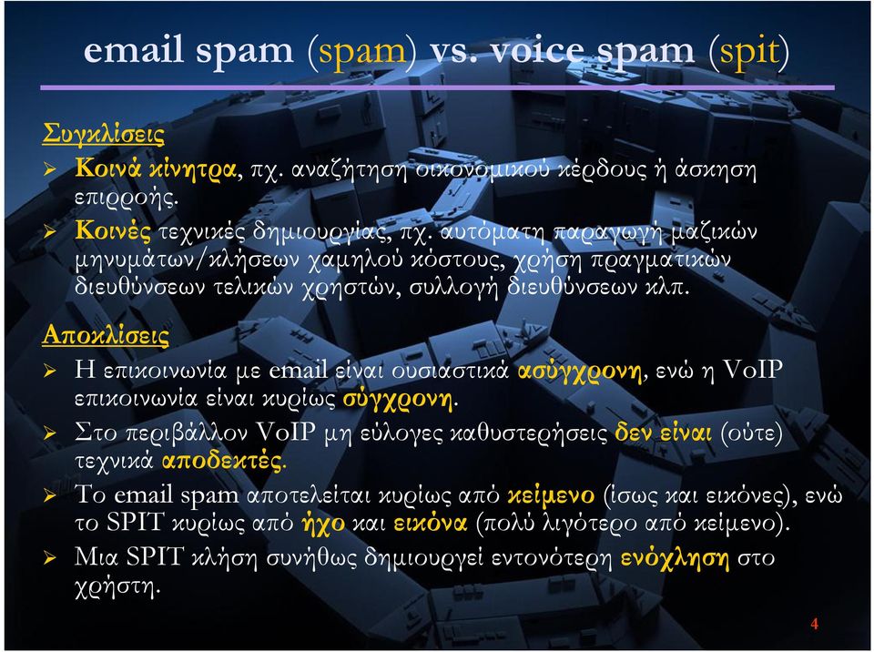 Αϖοκλίσεις Η επικοινωνία µε email είναι ουσιαστικά ασύγχρονη, ενώ η VoIP επικοινωνία είναι κυρίως σύγχρονη.