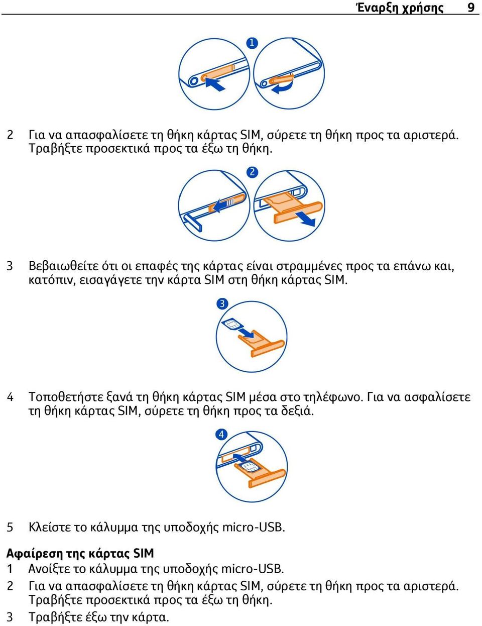 4 Τοποθετήστε ξανά τη θήκη κάρτας SIM μέσα στο τηλέφωνο. Για να ασφαλίσετε τη θήκη κάρτας SIM, σύρετε τη θήκη προς τα δεξιά.