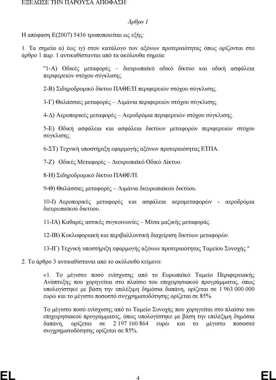 2-Β) Σιδηροδρομικό δίκτυο ΠΑΘΕ/Π περιφερειών στόχου σύγκλισης. 3-Γ) Θαλάσσιες μεταφορές Λιμάνια περιφερειών στόχου σύγκλισης. 4-Δ) Αεροπορικές μεταφορές Αεροδρόμια περιφερειών στόχου σύγκλισης.