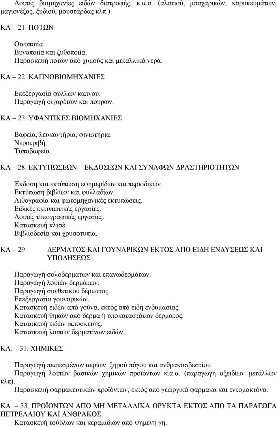 Νεροτριβή. Τυποβαφεία. ΚΑ 28. ΕΚΤΥΠΩΣΕΩΝ ΕΚ ΟΣΕΩΝ ΚΑΙ ΣΥΝΑΦΩΝ ΡΑΣΤΗΡΙΟΤΗΤΩΝ Έκδοση και εκτύπωση εφηµερίδων και περιοδικών. Εκτύπωση βιβλίων και φυλλαδίων. Λιθογραφία και φωτοµηχανικές εκτυπώσεις.