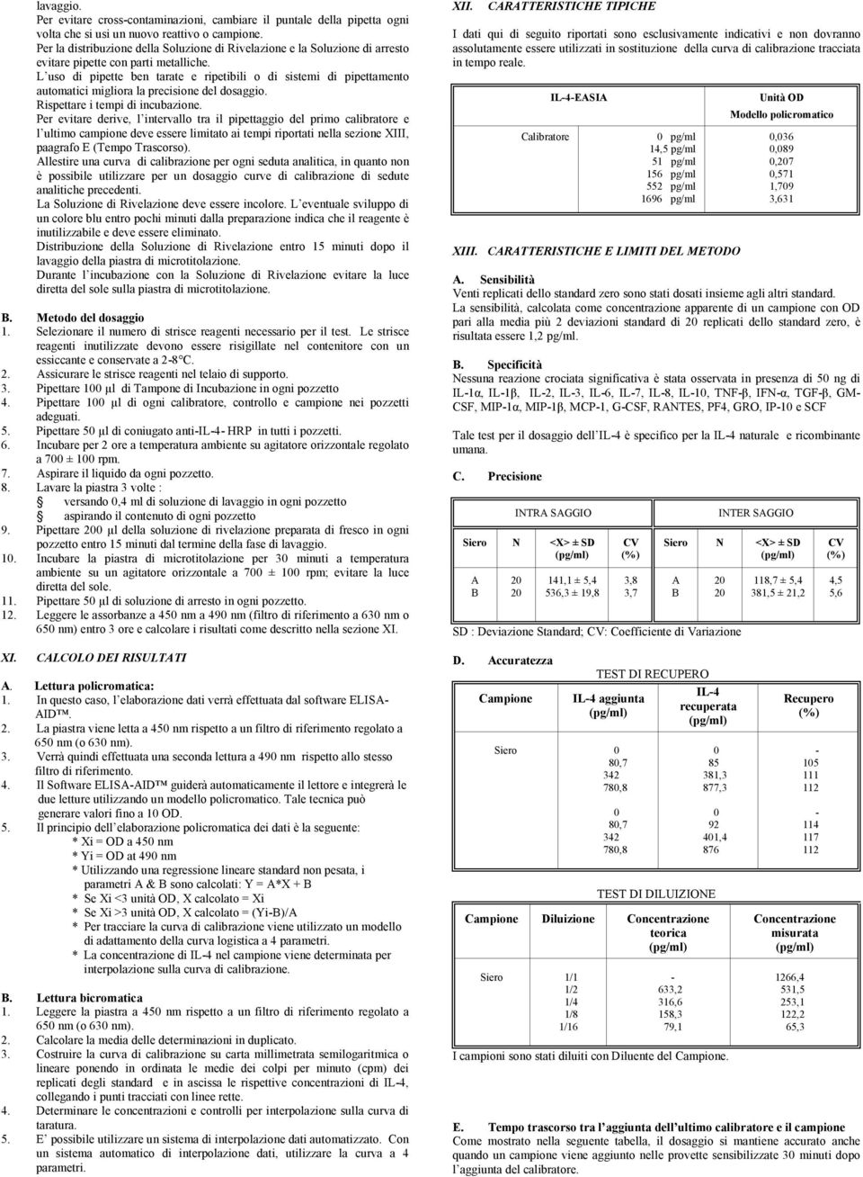 L uso di pipette ben tarate e ripetibili o di sistemi di pipettamento automatici migliora la precisione del dosaggio. Rispettare i tempi di incubazione.