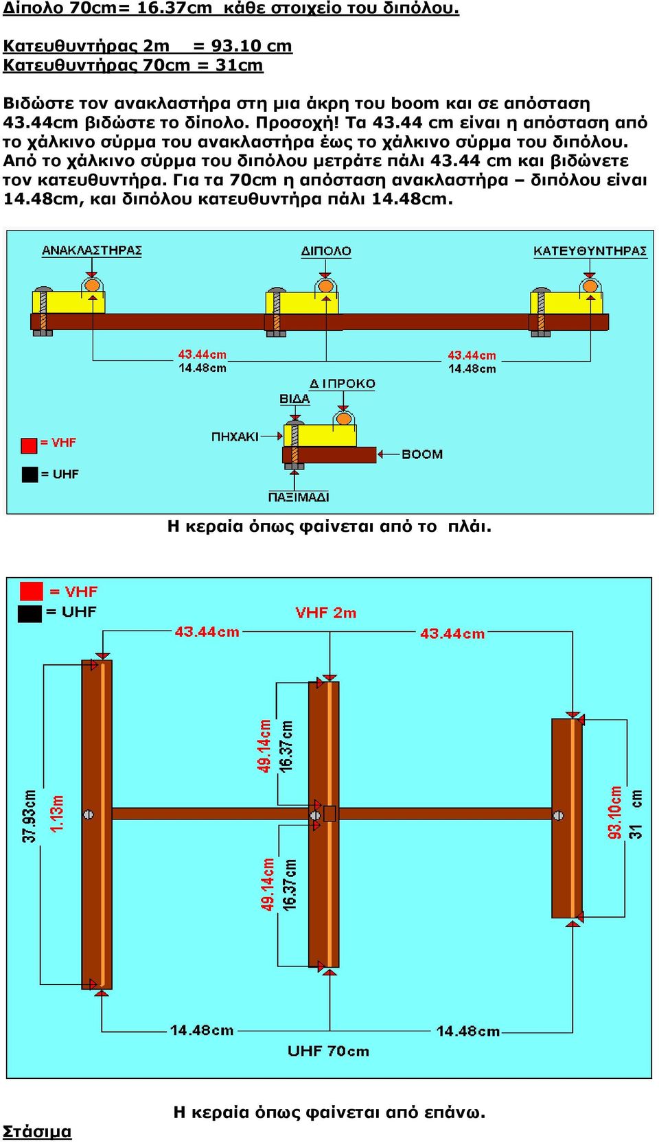 44 cm είλαη ε απόζηαζε από ην ράιθηλν ζύξκα ηνπ αλαθιαζηήξα έσο ην ράιθηλν ζύξκα ηνπ δηπόινπ.