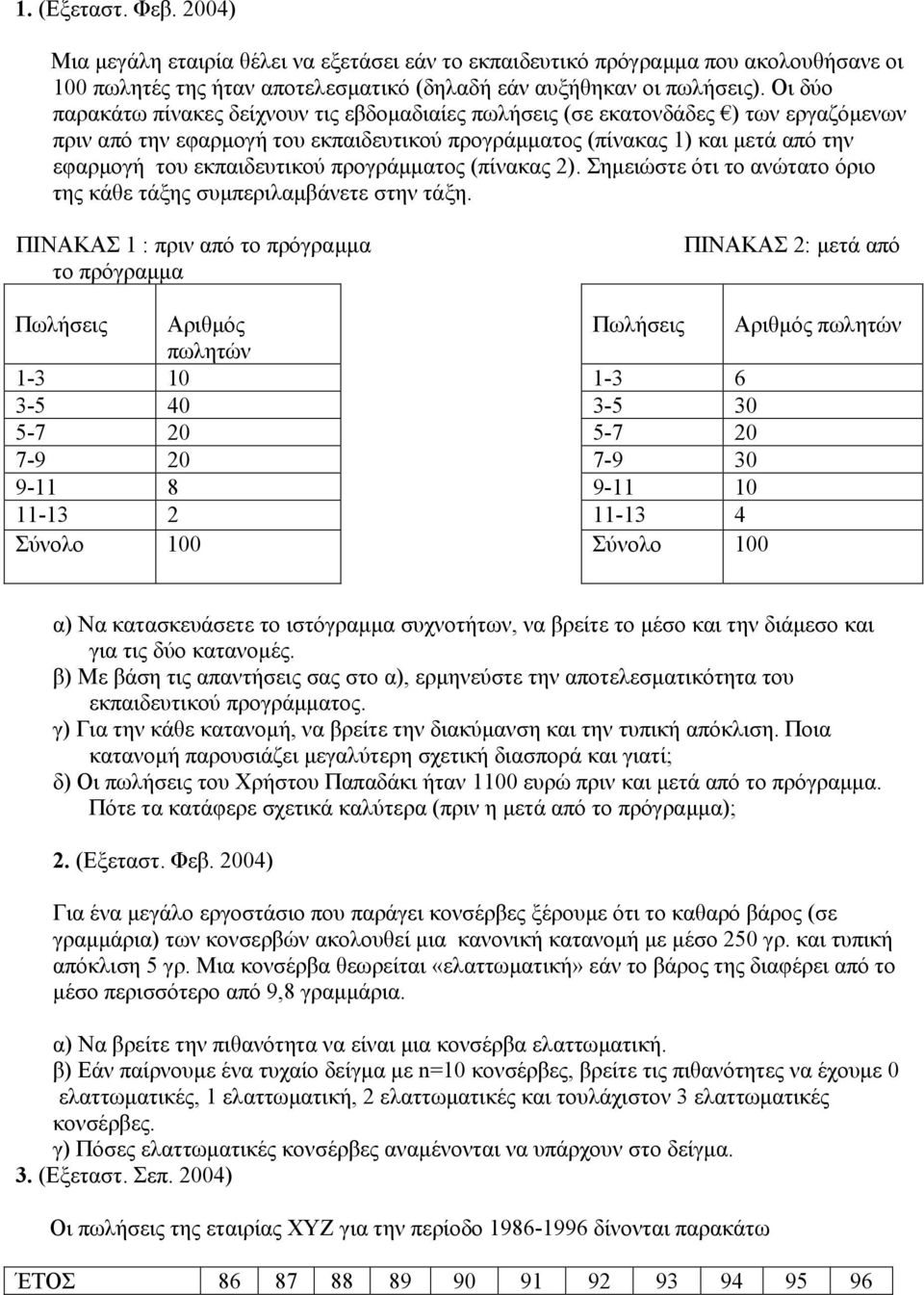 εκπαιδευτικού προγράµµατος (πίνακας 2). Σηµειώστε ότι το ανώτατο όριο της κάθε τάξης συµπεριλαµβάνετε στην τάξη.