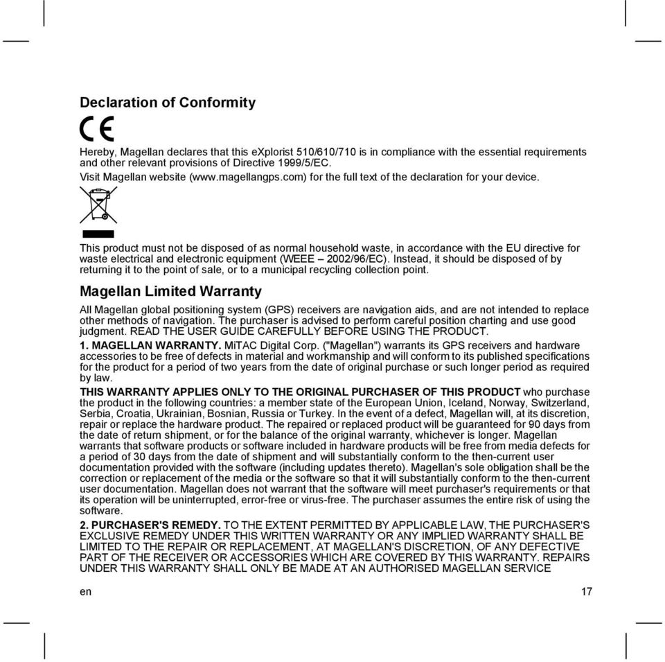 This product must not be disposed of as normal household waste, in accordance with the EU directive for waste electrical and electronic equipment (WEEE 2002/96/EC).