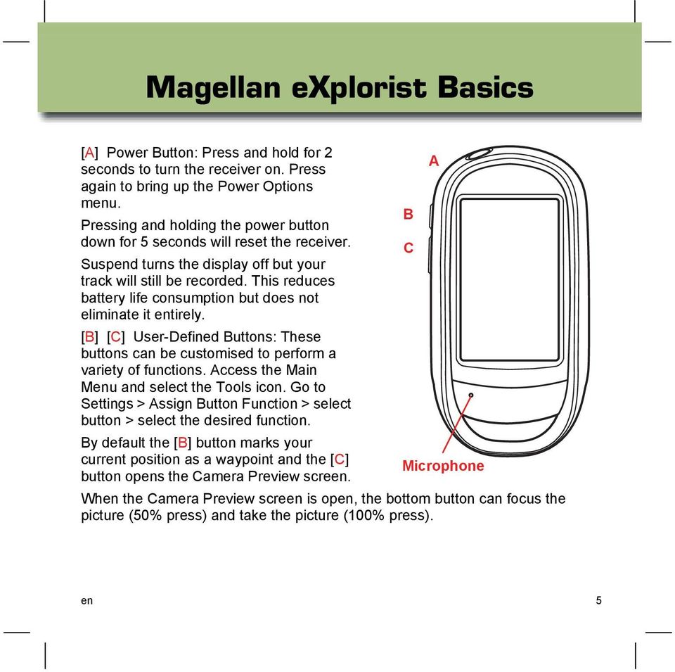 This reduces battery life consumption but does not eliminate it entirely. [B] [C] User-Defined Buttons: These buttons can be customised to perform a variety of functions.