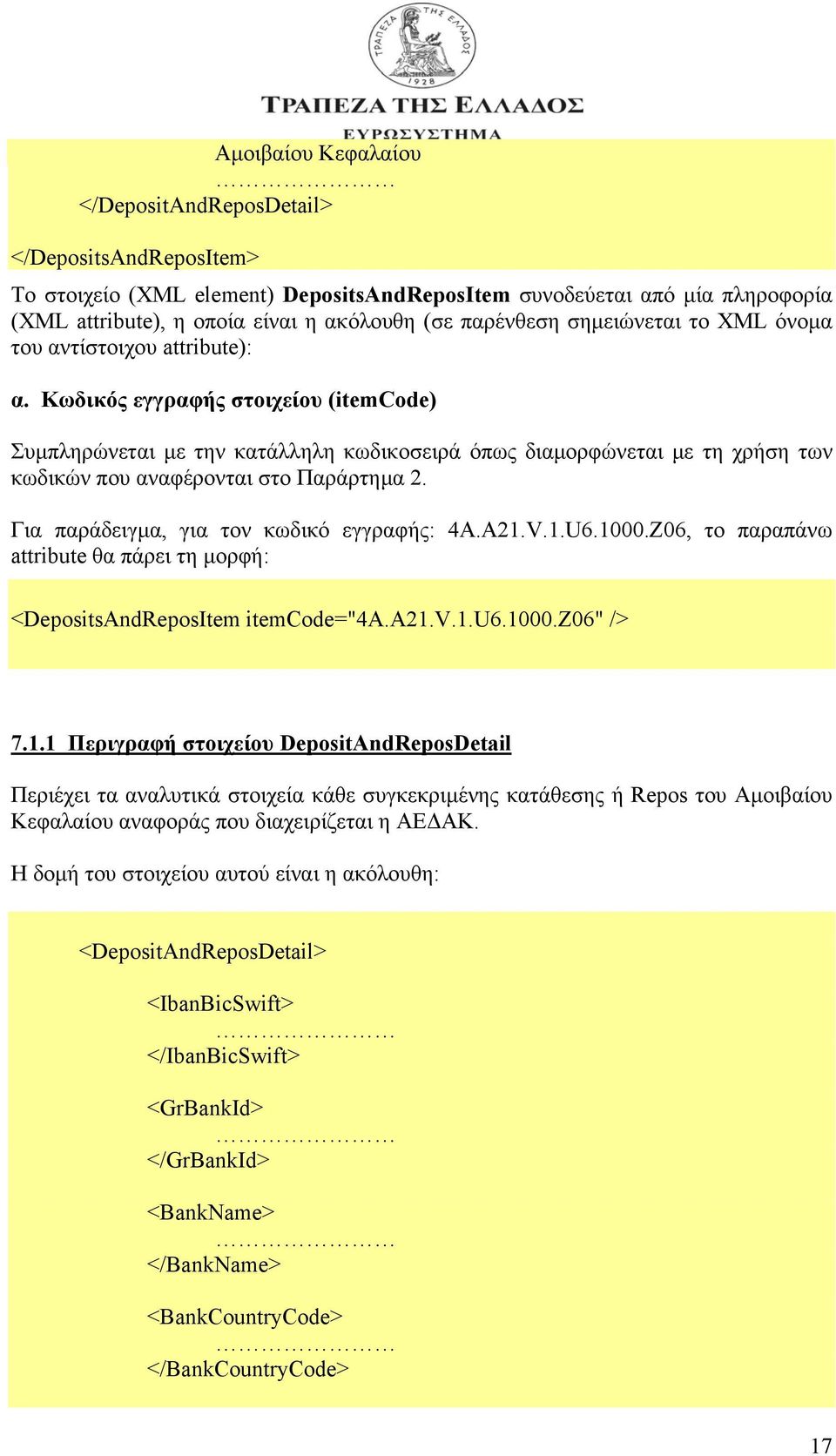 Κωδικός εγγραφής στοιχείου (itemcode) Συµπληρώνεται µε την κατάλληλη κωδικοσειρά όπως διαµορφώνεται µε τη χρήση των κωδικών που αναφέρονται στο Παράρτηµα 2.