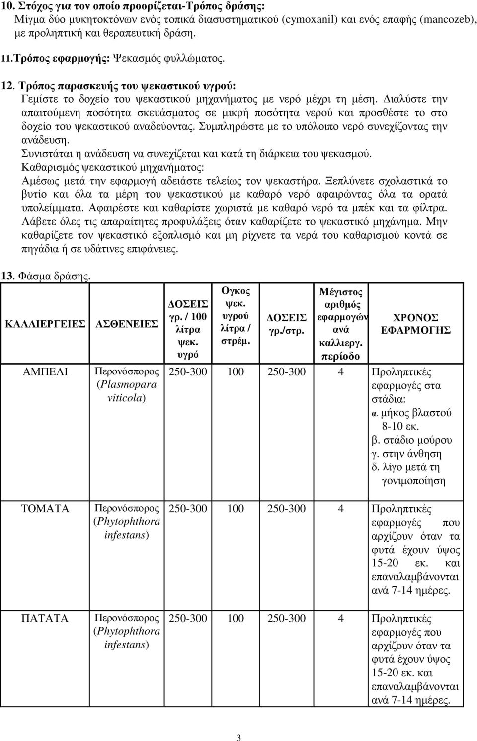 ιαλύστε την απαιτούµενη ποσότητα σκευάσµατος σε µικρή ποσότητα νερού και προσθέστε το στο δοχείο του ψεκαστικού αναδεύοντας. Συµπληρώστε µε το υπόλοιπο νερό συνεχίζοντας την ανάδευση.