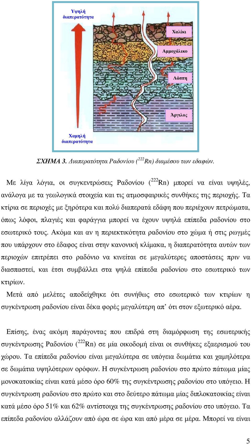 Τα κτίρια σε περιοχές µε ξηρότερα και πολύ διαπερατά εδάφη που περιέχουν πετρώµατα, όπως λόφοι, πλαγιές και φαράγγια µπορεί να έχουν υψηλά επίπεδα ραδονίου στο εσωτερικό τους.