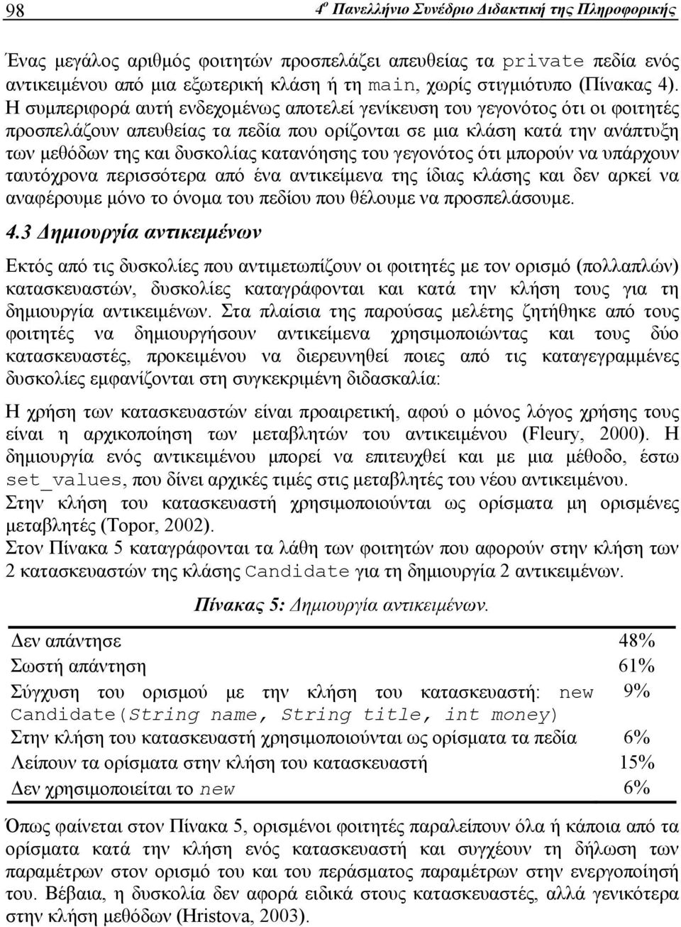 Η συμπεριφορά αυτή ενδεχομένως αποτελεί γενίκευση του γεγονότος ότι οι φοιτητές προσπελάζουν απευθείας τα πεδία που ορίζονται σε μια κλάση κατά την ανάπτυξη των μεθόδων της και δυσκολίας κατανόησης