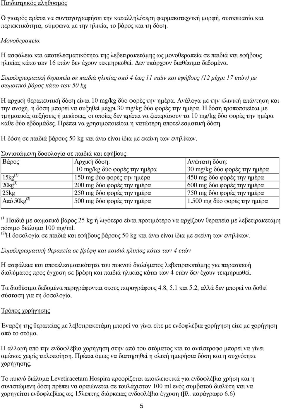 Συμπληρωματική θεραπεία σε παιδιά ηλικίας από 4 έως 11 ετών και εφήβους (12 μέχρι 17 ετών) με σωματικό βάρος κάτω των 50 kg Η αρχική θεραπευτική δόση είναι 10 mg/kg δύο φορές την ημέρα.