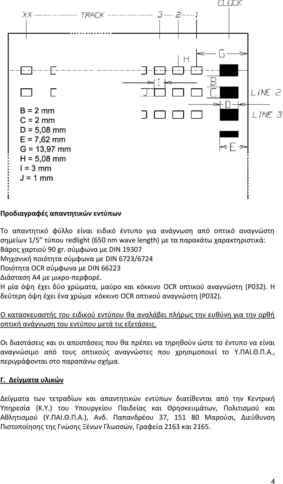 Η μία όψη έχει δύο χρώματα, μαύρο και κόκκινο OCR οπτικού αναγνώστη (P032). Η δεύτερη όψη έχει ένα χρώμα κόκκινο OCR οπτικού αναγνώστη (P032).