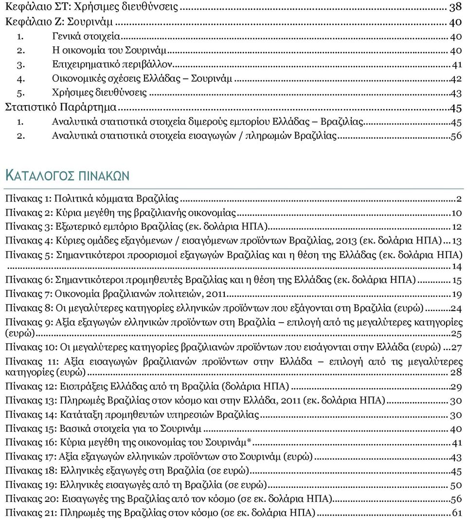 ..56 ΚΑΤΑΛΟΓΟΣ ΠΙΝΑΚΩΝ Πίνακας 1: Πολιτικά κόμματα Βραζιλίας...2 Πίνακας 2: Κύρια μεγέθη της βραζιλιανής οικονομίας...10 Πίνακας 3: Εξωτερικό εμπόριο Βραζιλίας (εκ. δολάρια ΗΠΑ).