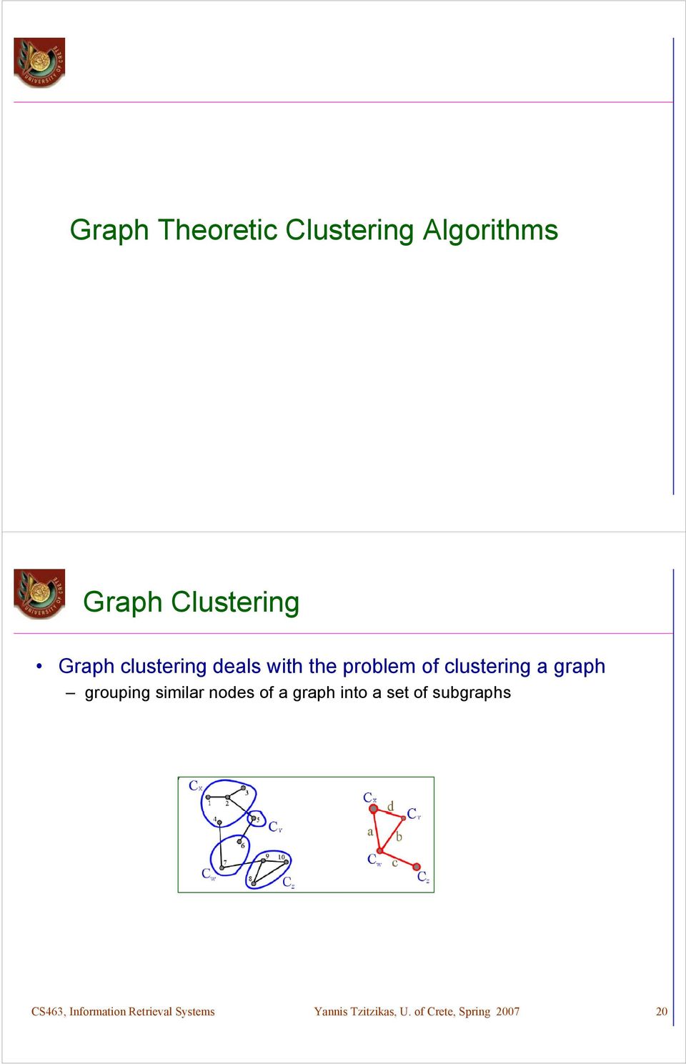 grouping similar nodes of a graph into a set of subgraphs