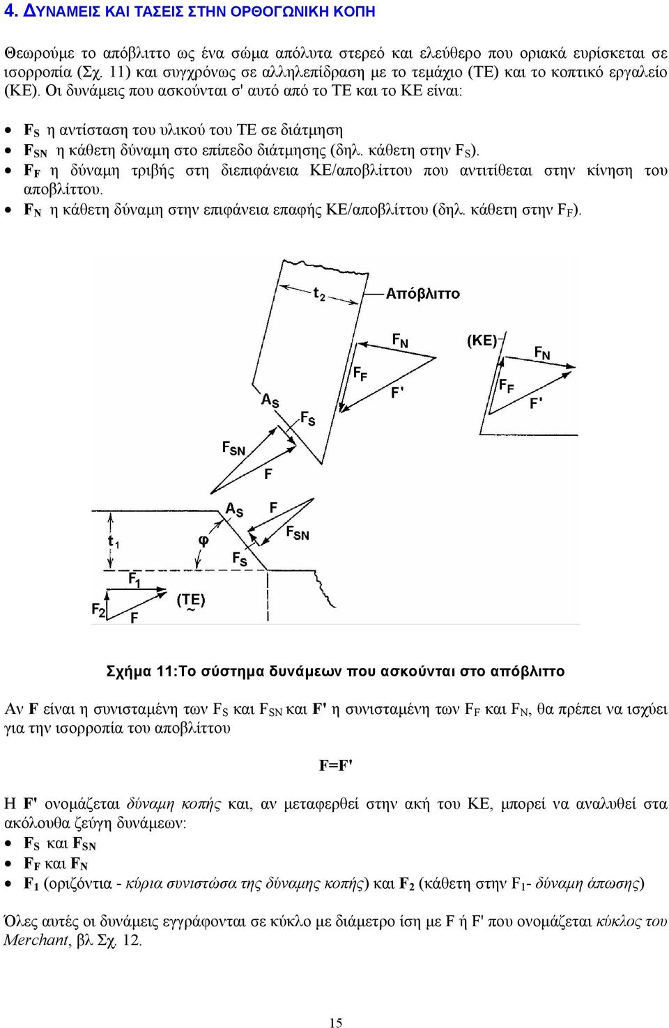 Οι δυνάµεις που ασκούνται σ' αυτό από το ΤΕ και το ΚΕ είναι: F η αντίσταση του υλικού του ΤΕ σε διάτµηση F N η κάθετη δύναµη στο επίπεδο διάτµησης (δηλ. κάθετη στην F ).