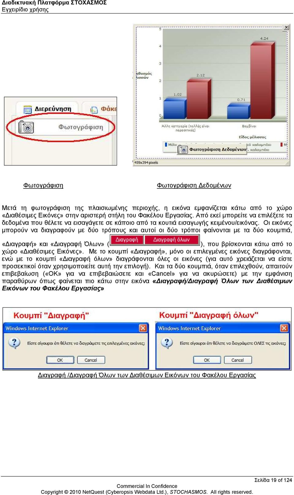 Οι εικόνες µπορούν να διαγραφούν µε δύο τρόπους και αυτοί οι δύο τρόποι φαίνονται µε τα δύο κουµπιά, «ιαγραφή» και «ιαγραφή Όλων» ( ), που βρίσκονται κάτω από το χώρο «ιαθέσιµες Εικόνες».