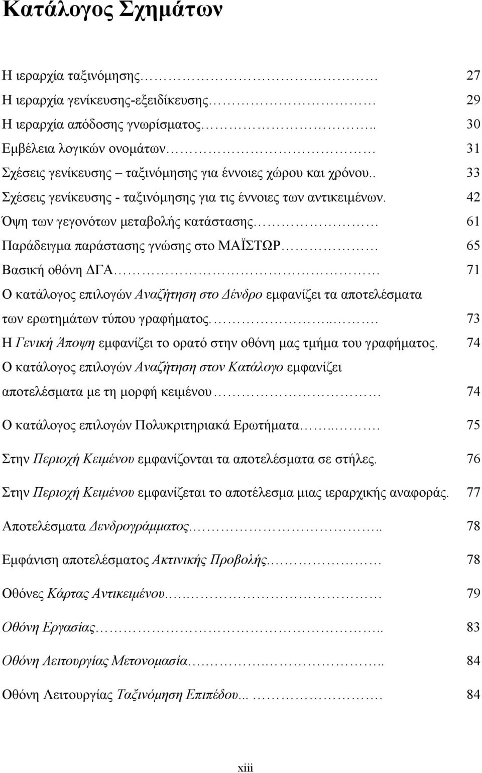 42 Όψη των γεγονότων µεταβολής κατάστασης 61 Παράδειγµα παράστασης γνώσης στο ΜΑΪΣΤΩΡ 65 Βασική οθόνη ΓΑ 71 Ο κατάλογος επιλογών Αναζήτηση στο ένδρο εµφανίζει τα αποτελέσµατα των ερωτηµάτων τύπου