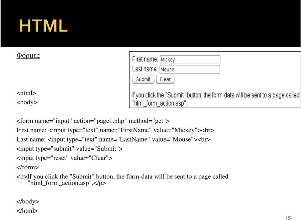 <input type="text" name="lastname" value="mouse"><br> <input type="submit" value="submit"> <input