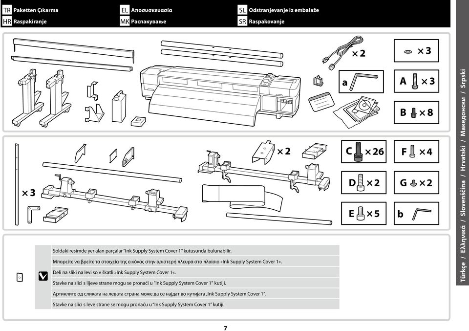 Deli na sliki na levi so v škatli»ink Supply System Cover 1«. Stavke na slici s lijeve strane mogu se pronaći u "Ink Supply System Cover 1" kutiji.