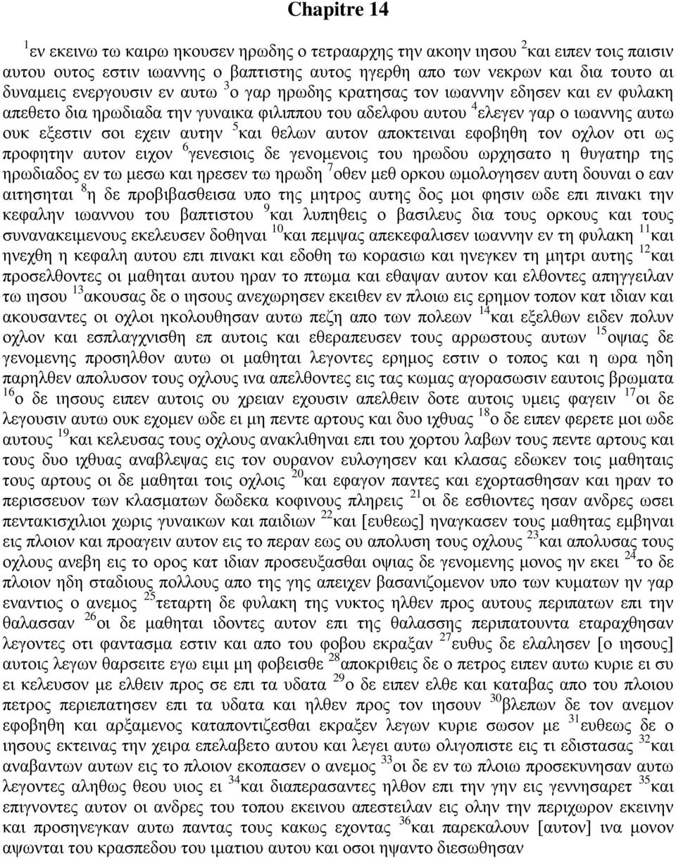 θελων αυτον αποκτειναι εφοβηθη τον οχλον οτι ως προφητην αυτον ειχον 6 γενεσιοις δε γενομενοις του ηρωδου ωρχησατο η θυγατηρ της ηρωδιαδος εν τω μεσω και ηρεσεν τω ηρωδη 7 οθεν μεθ ορκου ωμολογησεν