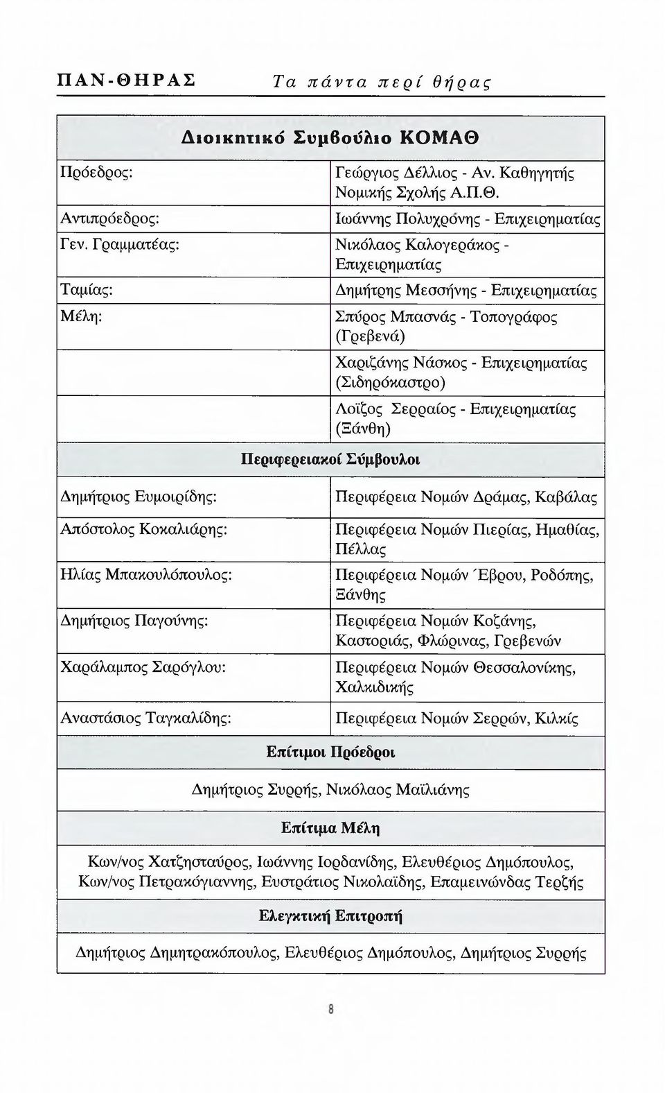 (Σιδηρόκαστρο) Λοϊζος Σερραίος - Επιχειρηματίας (Ξάνθη) Δημήτριος Ευμοιρίδης: Απόστολος Κοκαλιάρης: Ηλίας Μπακουλόπουλος: Δημήτριος Παγούνης: Χαράλαμπος Σαρόγλου: Αναστάσιος Ταγκαλίδης: Περιφέρεια