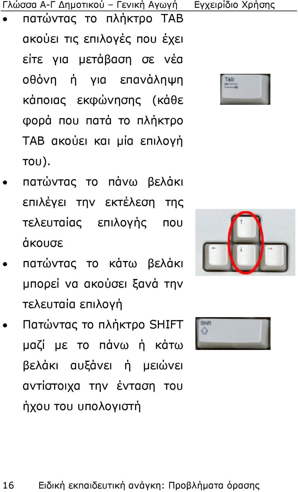 πατώντας το πάνω βελάκι επιλέγει την εκτέλεση της τελευταίας επιλογής που άκουσε πατώντας το κάτω βελάκι μπορεί να ακούσει